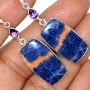 Orange and Blue Sodalite & Amethyst solid silver